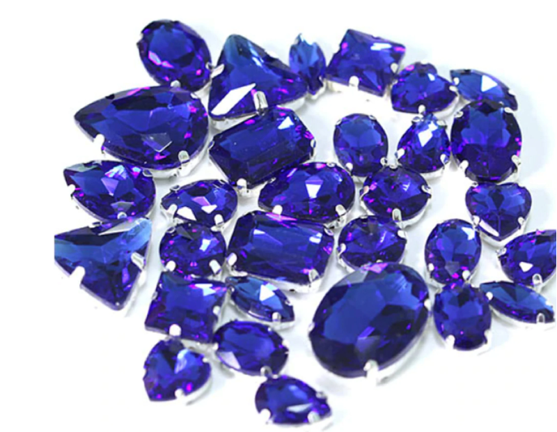 (S34S)  50 Pcs / Mix Sizes & Shapes Silver Base Sew On Rhinestone