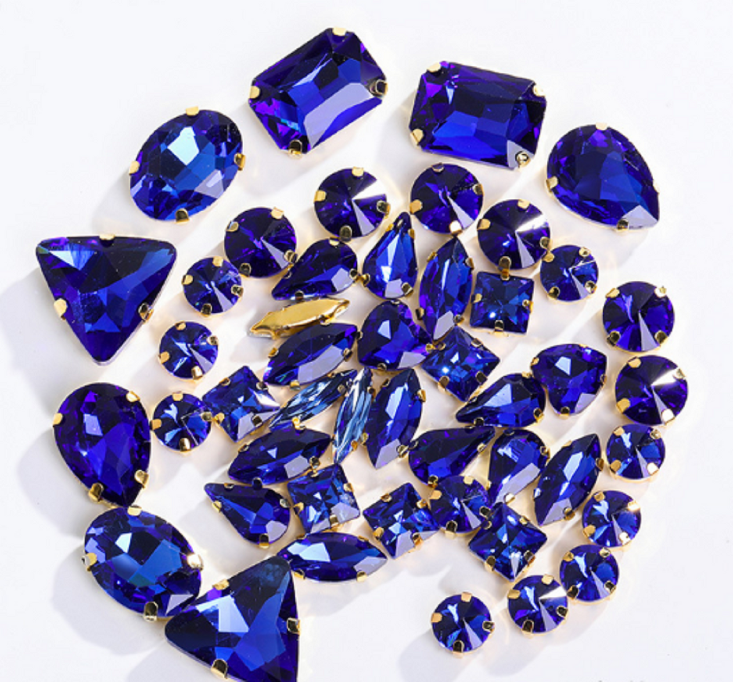 (S34G)  50 Pcs / Mix Sizes & Shapes Silver Base Sew On Rhinestone
