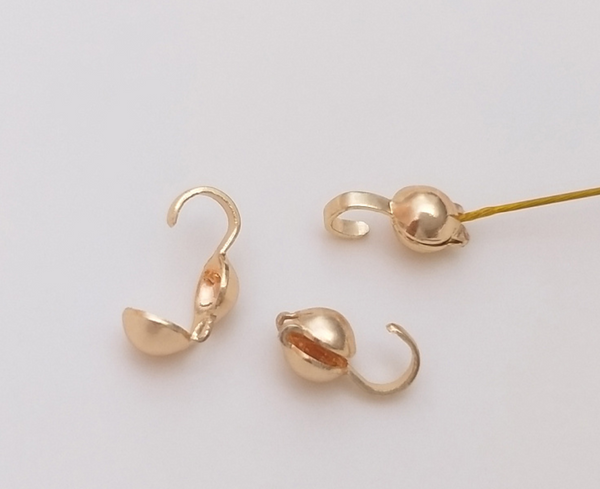 20 Pcs / 4mm x 3.5mm / Gold Plated Clamshell Calottes EK002-5