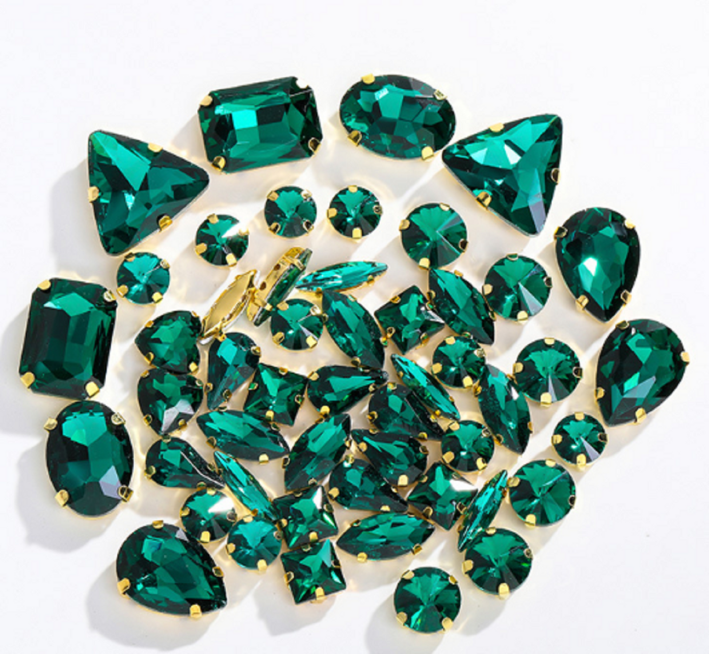 (S34G)  50 Pcs / Mix Sizes & Shapes Silver Base Sew On Rhinestone