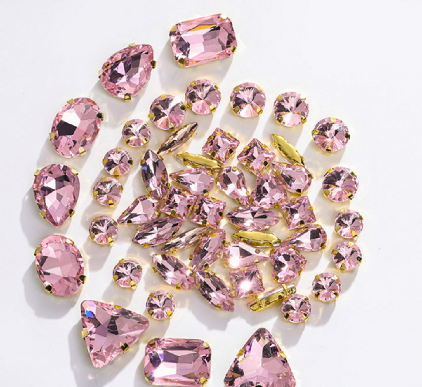 (S34G)  50 Pcs / Mix Sizes & Shapes Silver Base Sew On Rhinestone
