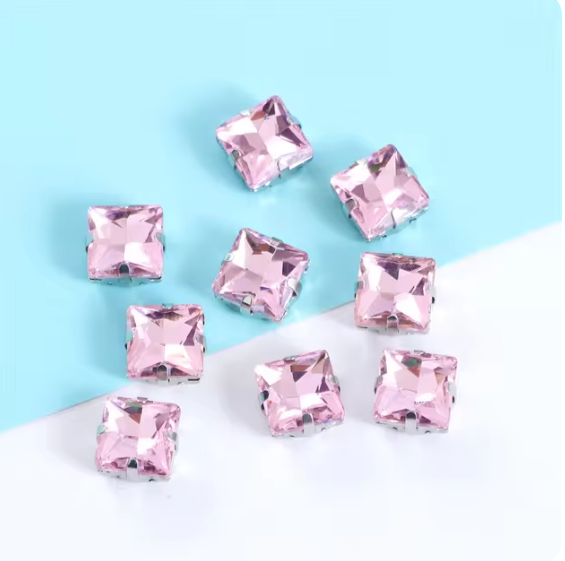 50 pcs / 8mm / Silver Base Square Rhinestones, Jewellery Making Crystals  S40S