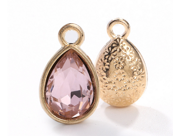 10 pcs / 7 x 10mm / Gold base Teardrop Glass crystal Pendant  P048G