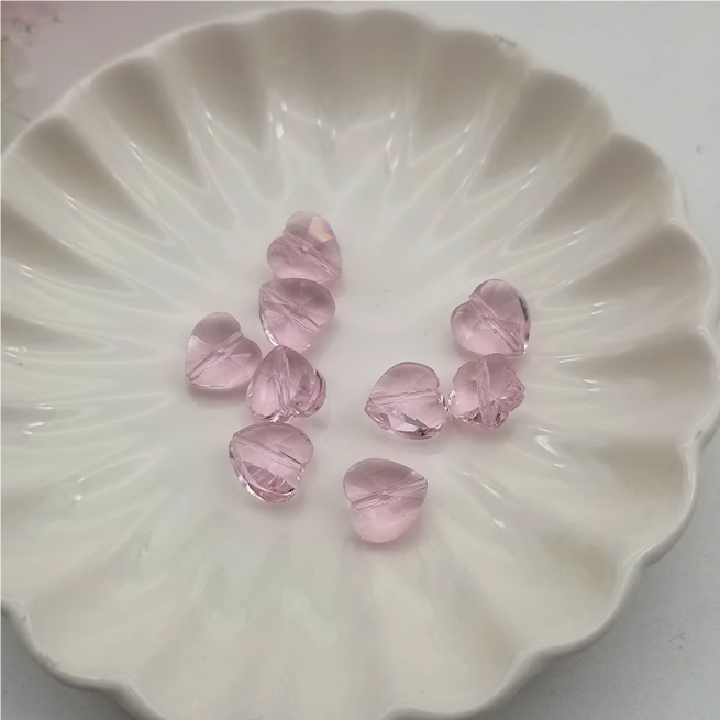 (Y205) 15 Pcs / 10mm / High Quality straight Hole Glass Heart Beads, DIY Jewellery Making