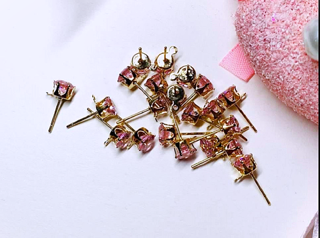 20 pcs / 4-8mm / Gold Base / DIY Zirconia Stud Earrings with Loops, Fashion Earrings  E53