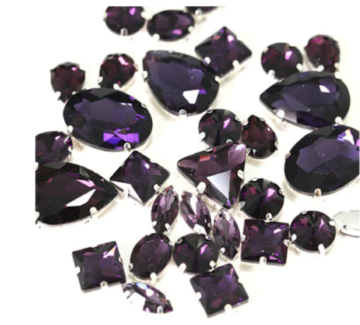 (S34S)  50 Pcs / Mix Sizes & Shapes Silver Base Sew On Rhinestone