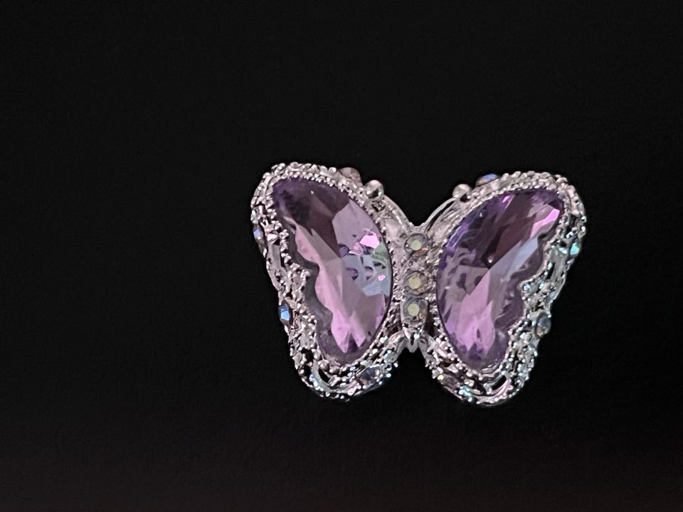 ( Y41S) 2 Pcs / 2.5cm / Silver Base straight Hole Crystal Butterfly Beads