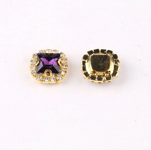 10 Pcs / 10mm / Gold Base Sew On Square Rhinestone   S38G