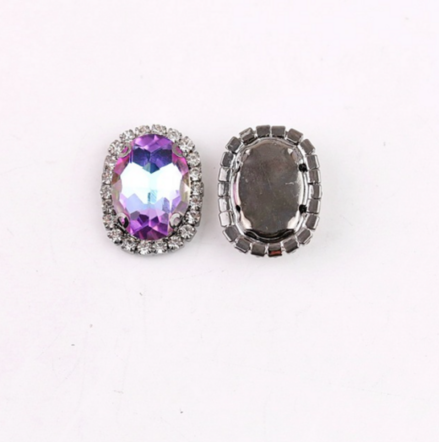 S12S (Laser) 10 Pcs / 12 x 14mm / Silver Base Sew On Oval Crystals