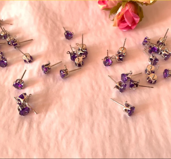 20 pcs / 4-8mm / Gold Base / DIY Zirconia Stud Earrings with Loops, Fashion Earrings  E53