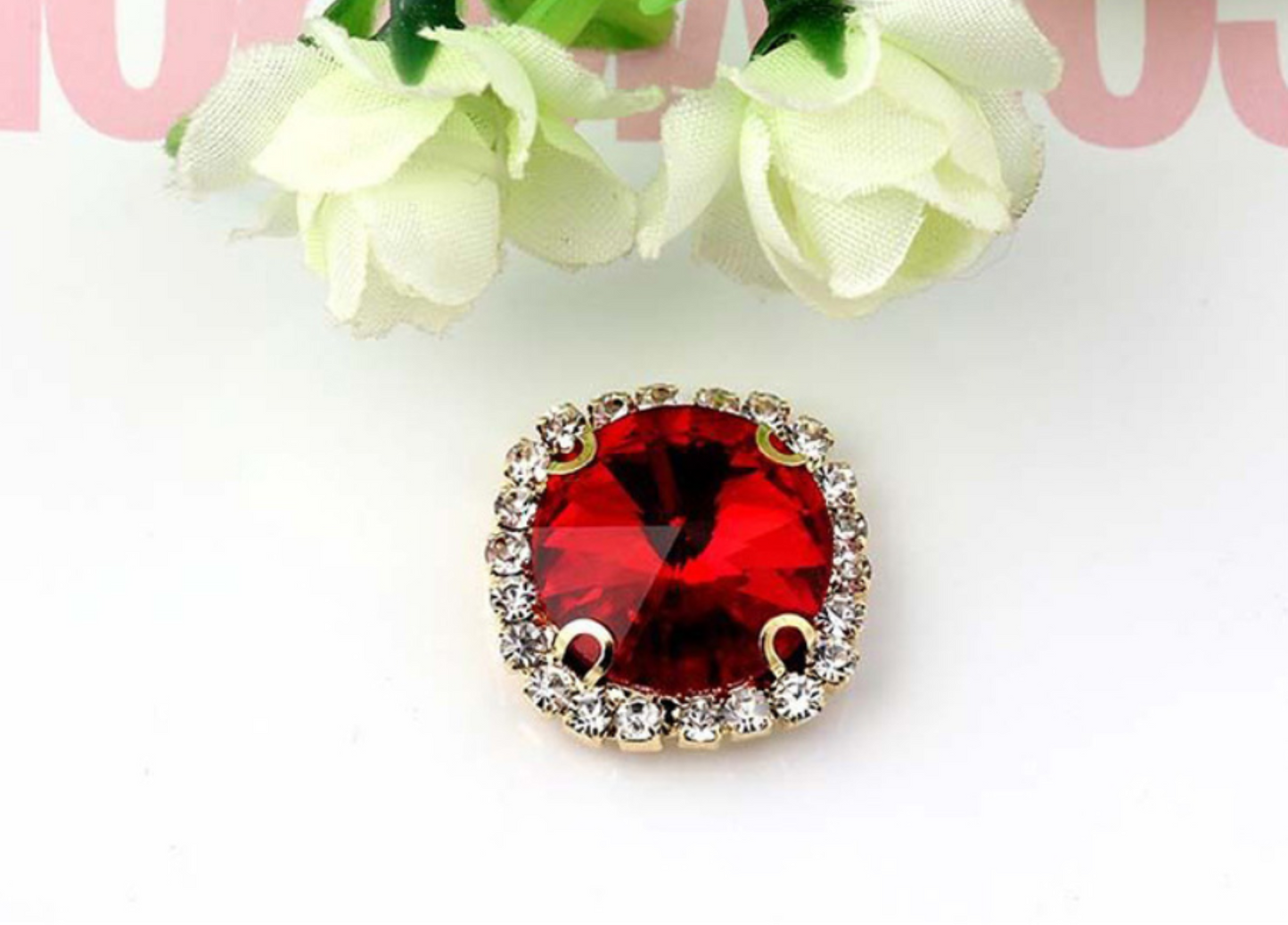 (S13G)  10 Pcs / 16mm, 18mm / Gold Sew On Square Rhinestone