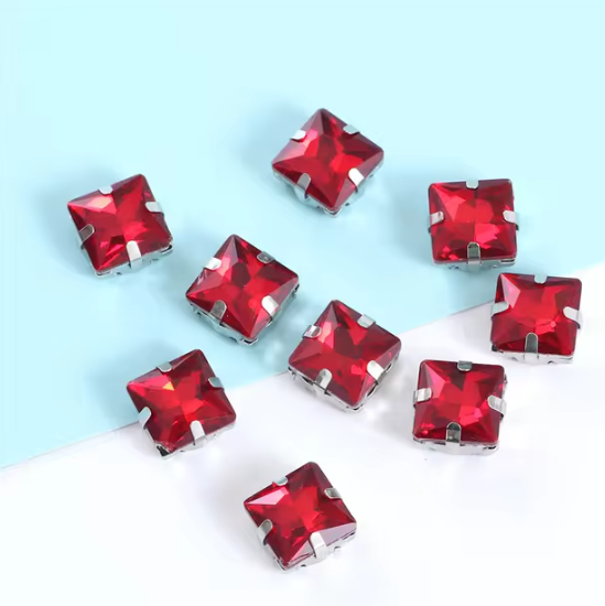 (S40S)  50 pcs / 8mm / Silver Base Square Rhinestones, Jewellery Making Crystals