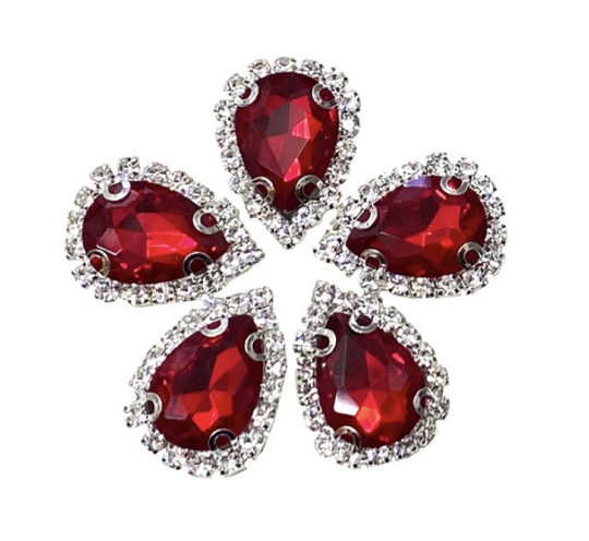 (S33S)  10 Pcs / Silver Base Sew On Rhinestone Teardrop Crystal