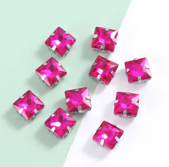(S40S)  50 pcs / 8mm / Silver Base Square Rhinestones, Jewellery Making Crystals