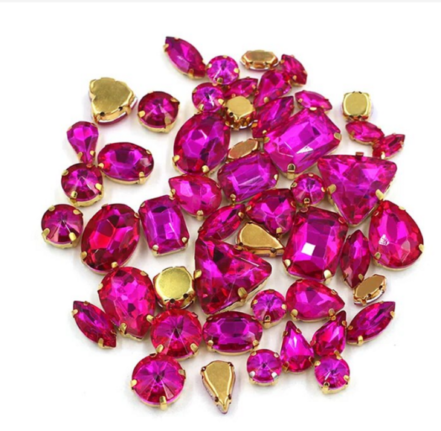 (S34G)  50 Pcs / Mix Sizes & Shapes Silver Base Sew On Rhinestone