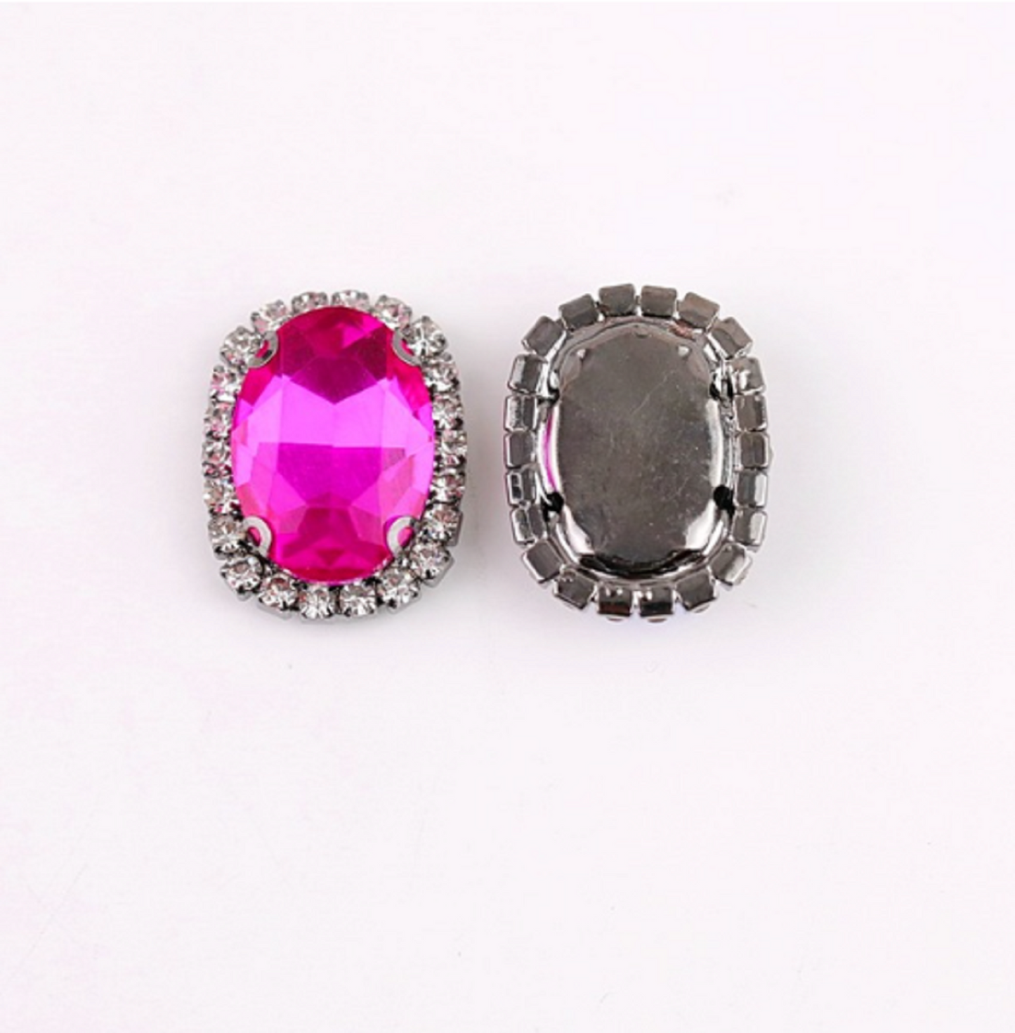 (S12S)  10 Pcs / 12 x 14mm / Silver Base Sew On Oval Crystal