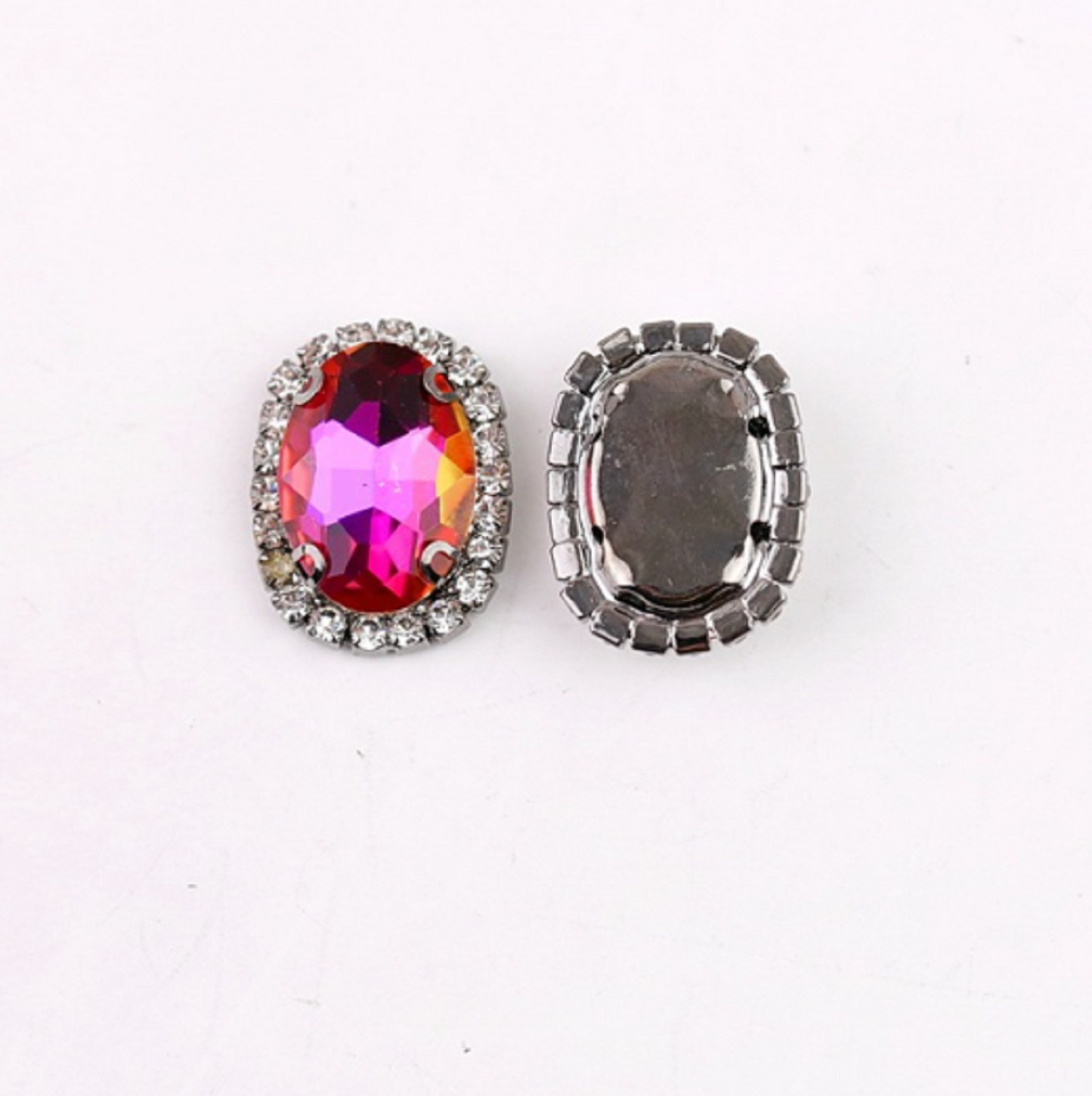 S12S (Laser) 10 Pcs / 12 x 14mm / Silver Base Sew On Oval Crystals
