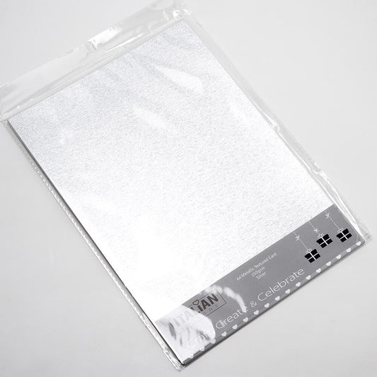 A4 / Silver / Metallic Textured Card (10 sheets) 250gsm IO-C20 (Wholesale)