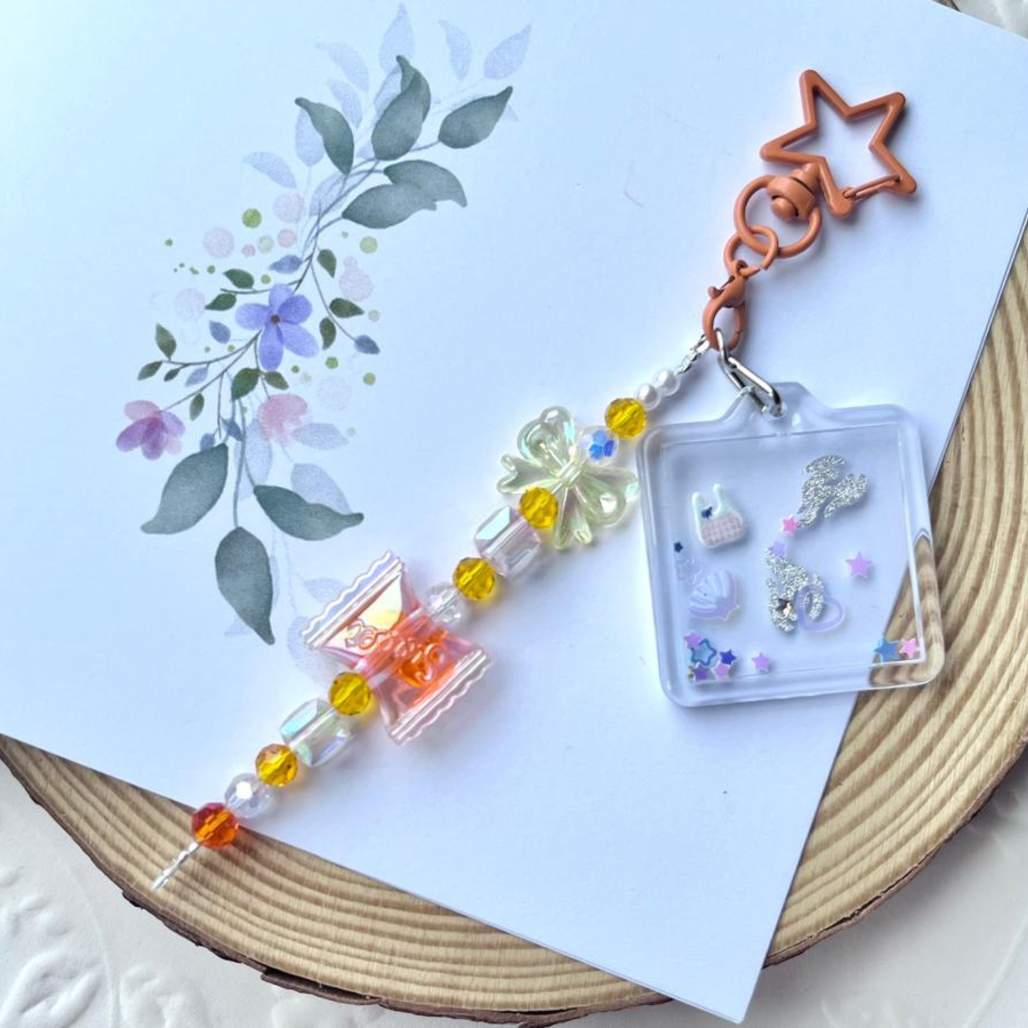 Handmade Beaded Resin Children Keychain, Shaker Keychain KC007