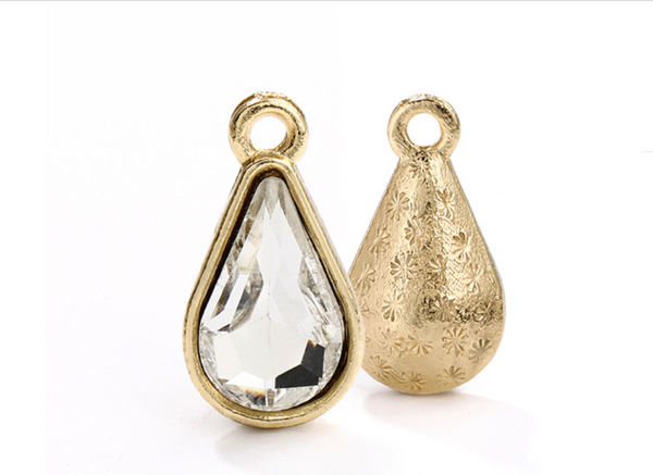 10 pcs / 8 x 13mm / Gold base Teardrop Glass crystal P044G