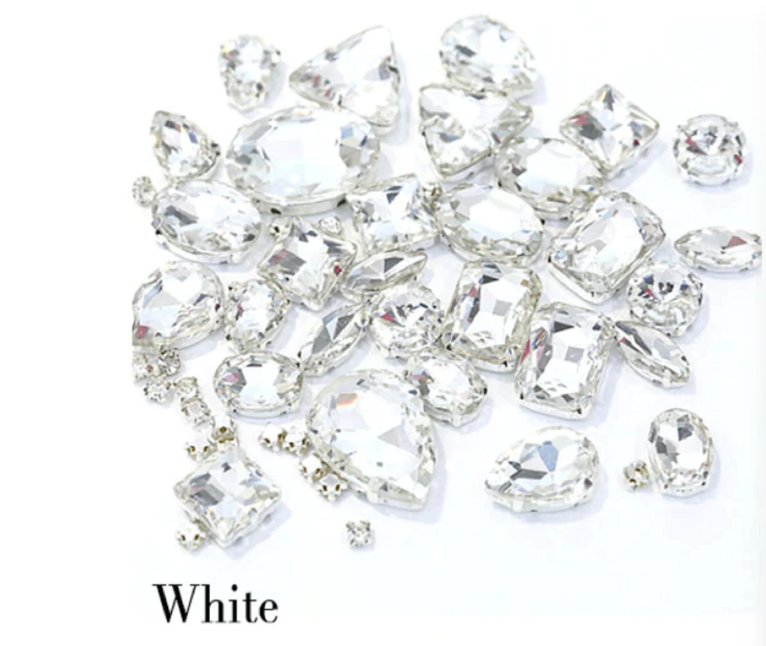 (S34S)  50 Pcs / Mix Sizes & Shapes Silver Base Sew On Rhinestone