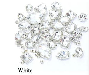 50 Pcs / Mix Sizes & Shapes Silver Base Sew On Rhinestone  S34S