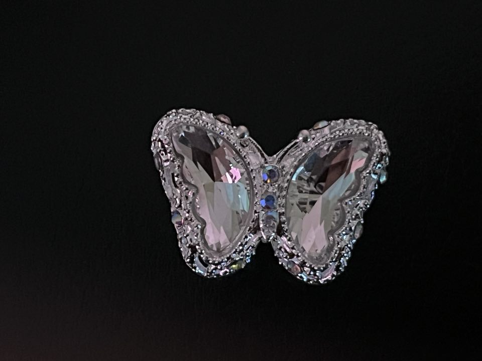 ( Y41S) 2 Pcs / 2.5cm / Silver Base straight Hole Crystal Butterfly Beads