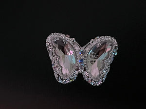 2 Pcs / 2.5cm / Silver Base straight Hole Crystal Butterfly Beads  S41S