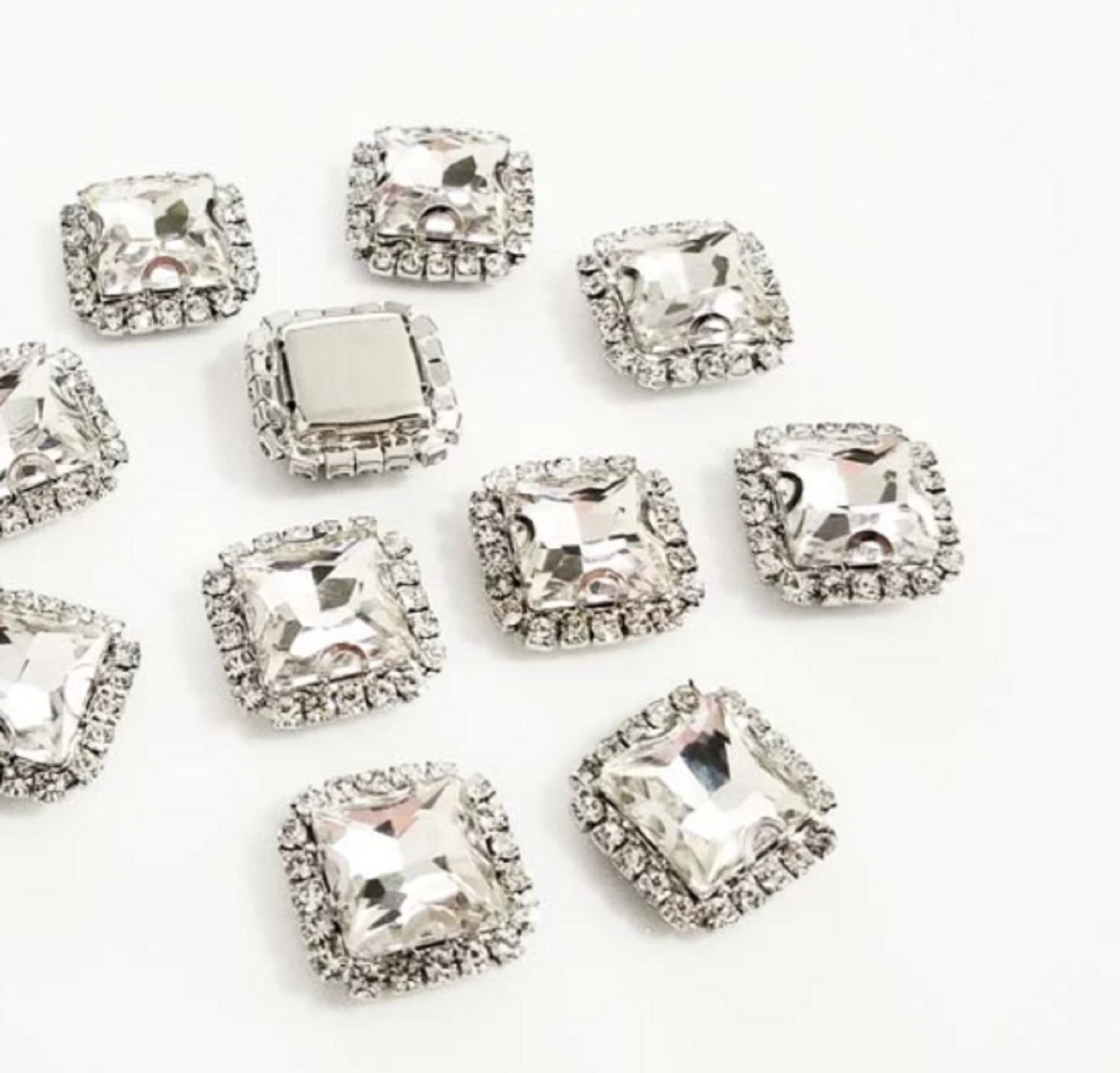 (S38S)  10 Pcs / 16mm / Silver Base Sew On Square Rhinestone