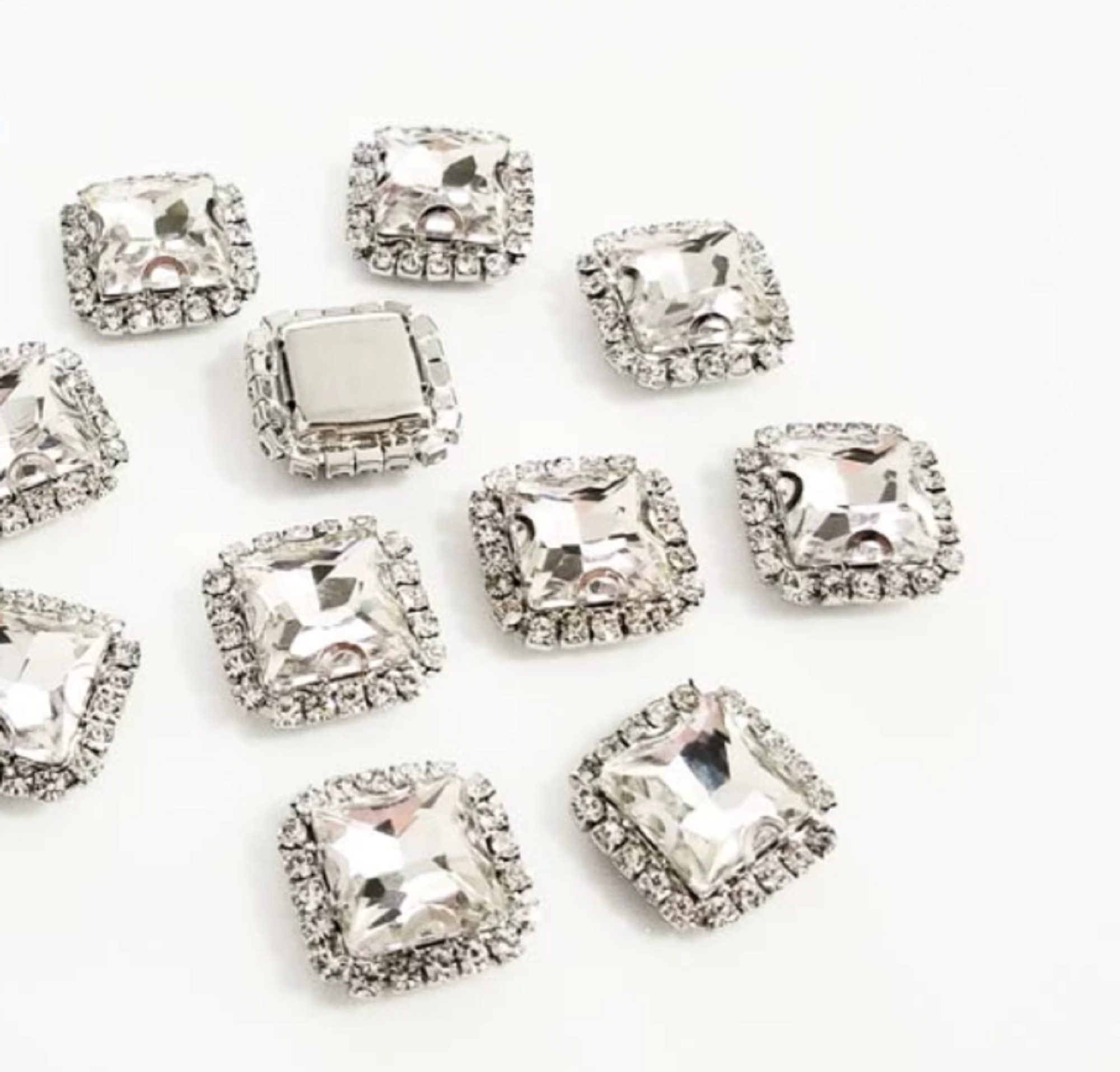 10 Pcs / 16mm / Silver Base Sew On Square Rhinestone  S38S