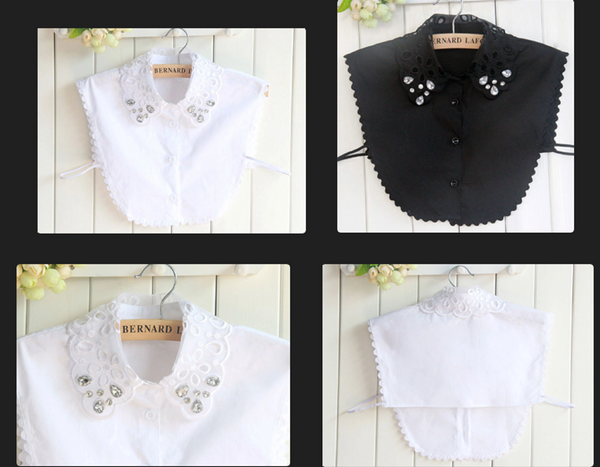 Pure White, Black / Rhinestone Fake Collar, False Collar, Removable Collar  B120(E)