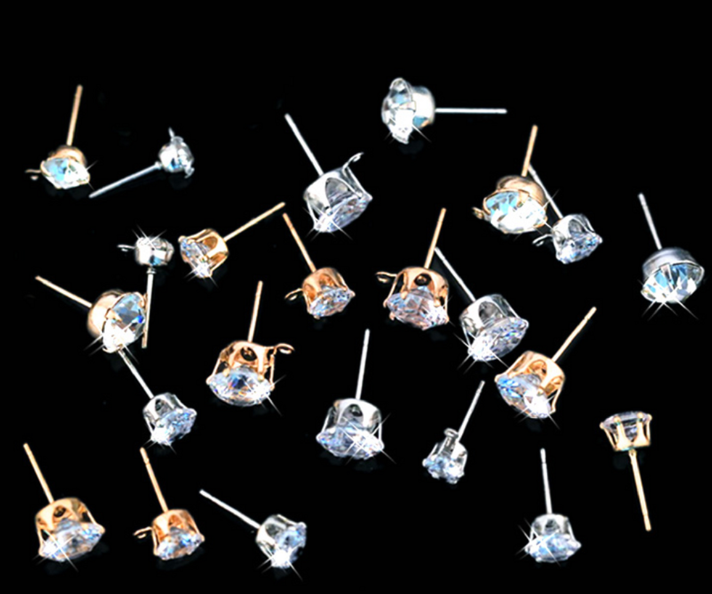 20 pcs / Silver Base / DIY  Zirconia Stud Earrings with Loops + Ear Stoppers    E53