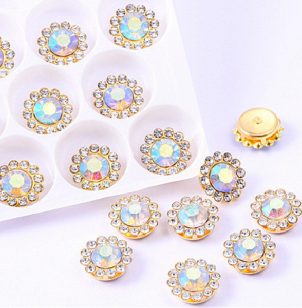 50 Pcs / 12mm / Gold Sew On Rhinestones S10G