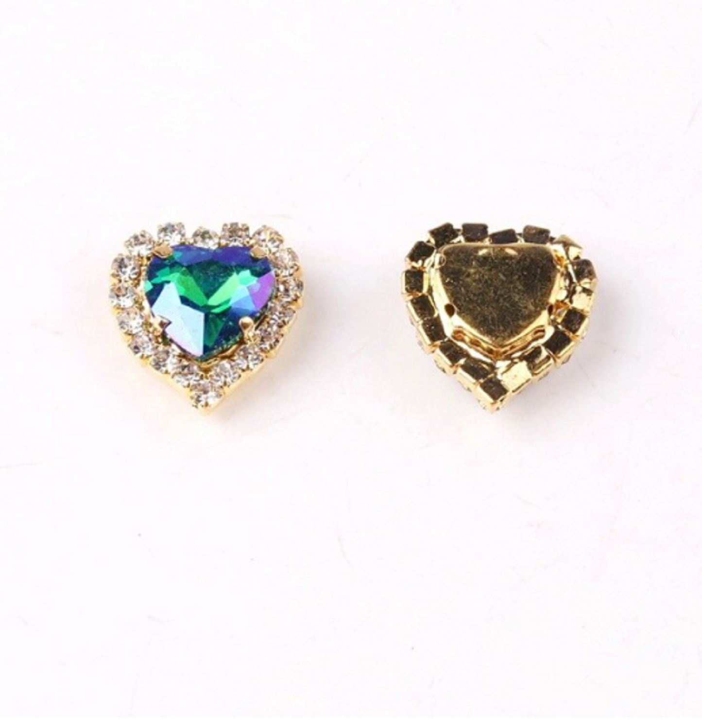S17AB(G)  10 Pcs / 12mm, 14mm / Gold Colour Base Sew On Crystal Heart