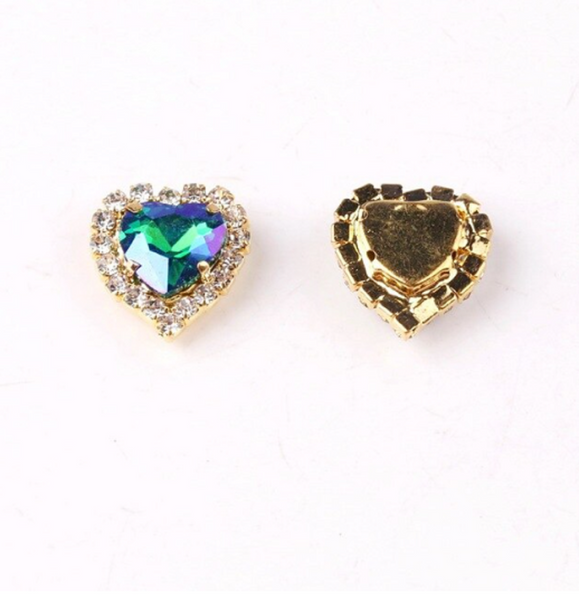 10 Pcs / 12mm, 14mm / Gold Colour Base Sew On Crystal Heart  C17AB(G)