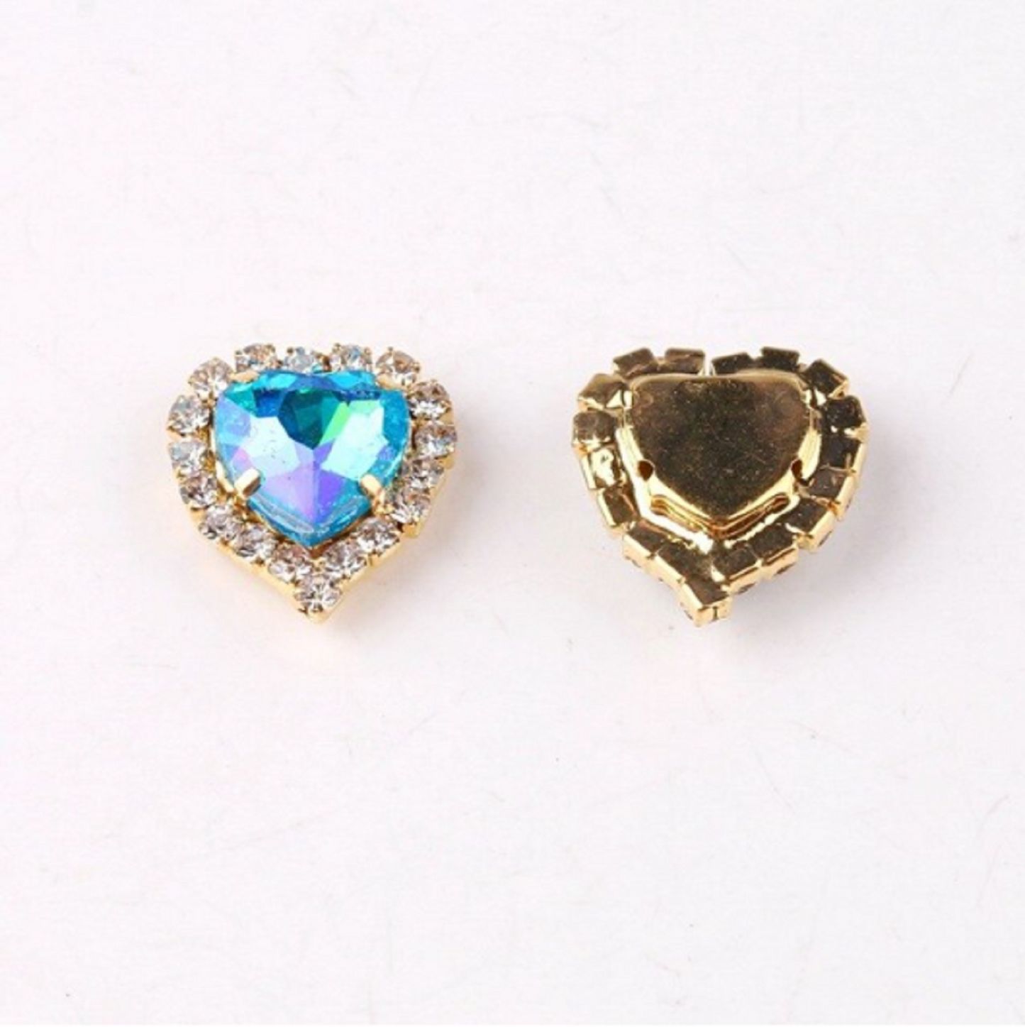 S17AB(G)  10 Pcs / 12mm, 14mm / Gold Colour Base Sew On Crystal Heart