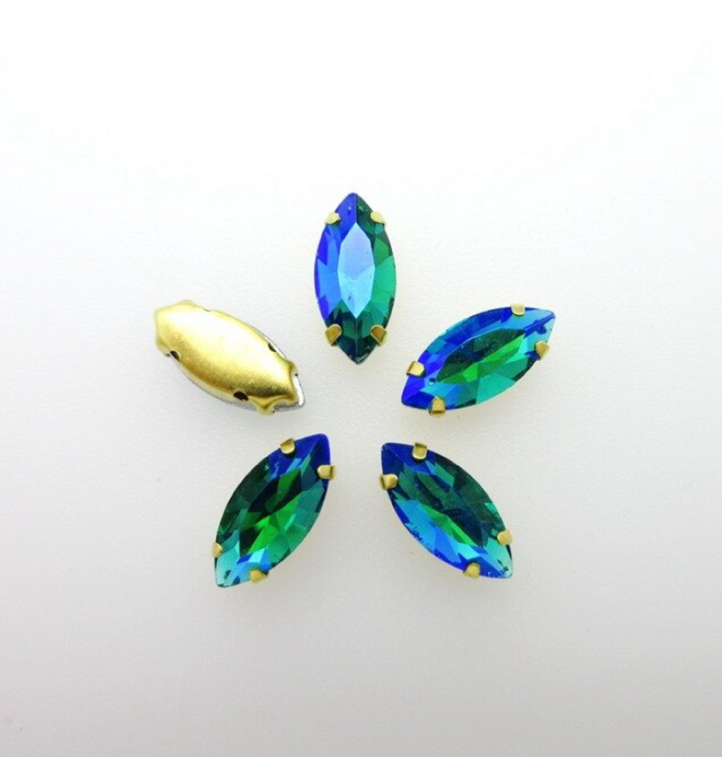 S18G(AB) 50 Pcs / 5 x 10mm, 7 x 15mm / Sew On Gold Base Horse Eye Crystal