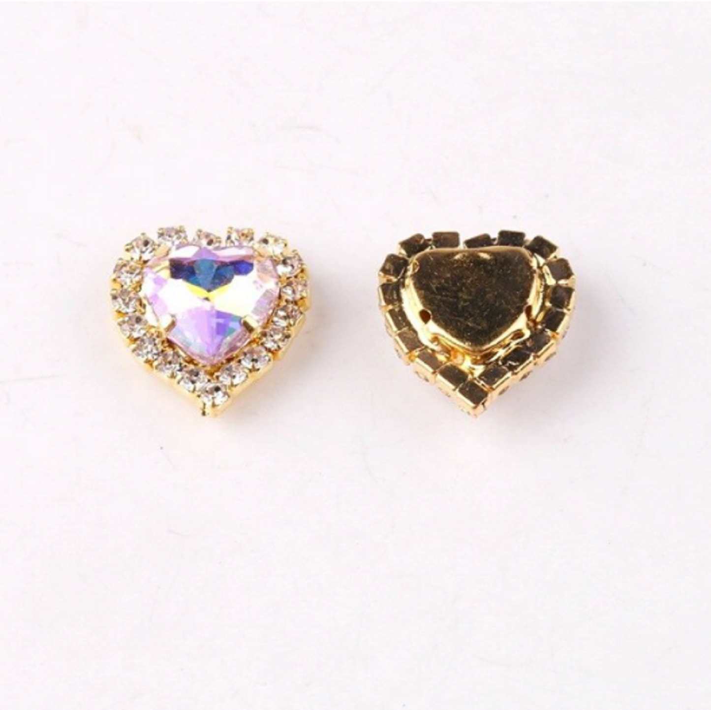 S17AB(G)  10 Pcs / 12mm, 14mm / Gold Colour Base Sew On Crystal Heart