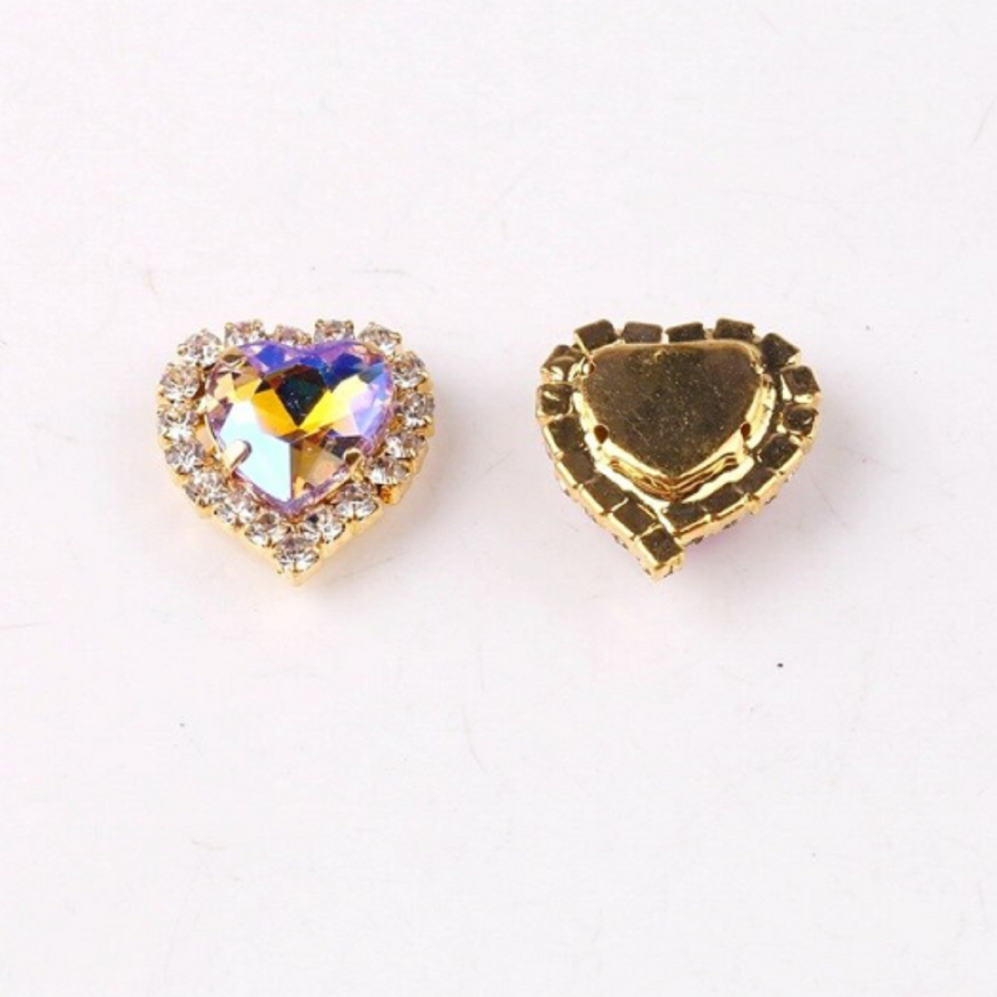 S17AB(G)  10 Pcs / 12mm, 14mm / Gold Colour Base Sew On Crystal Heart