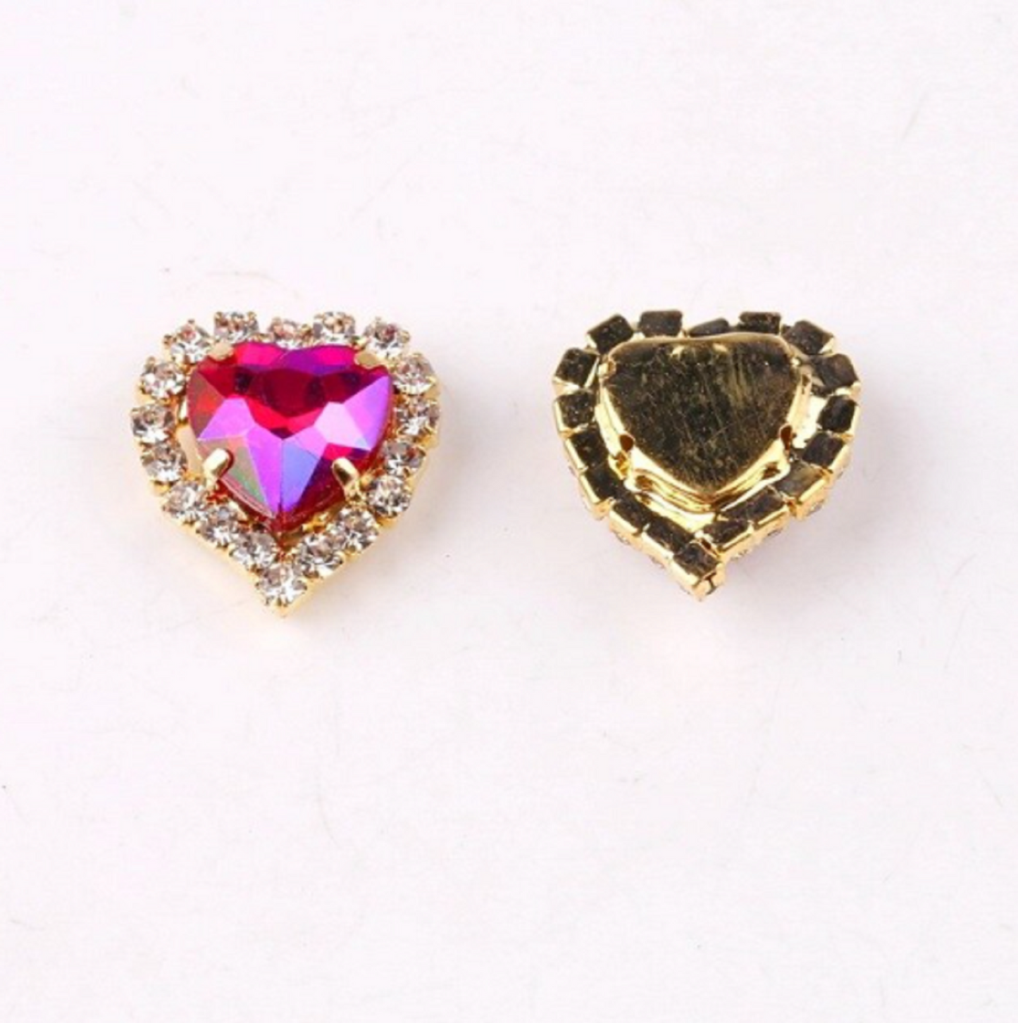 S17AB(G)  10 Pcs / 12mm, 14mm / Gold Colour Base Sew On Crystal Heart