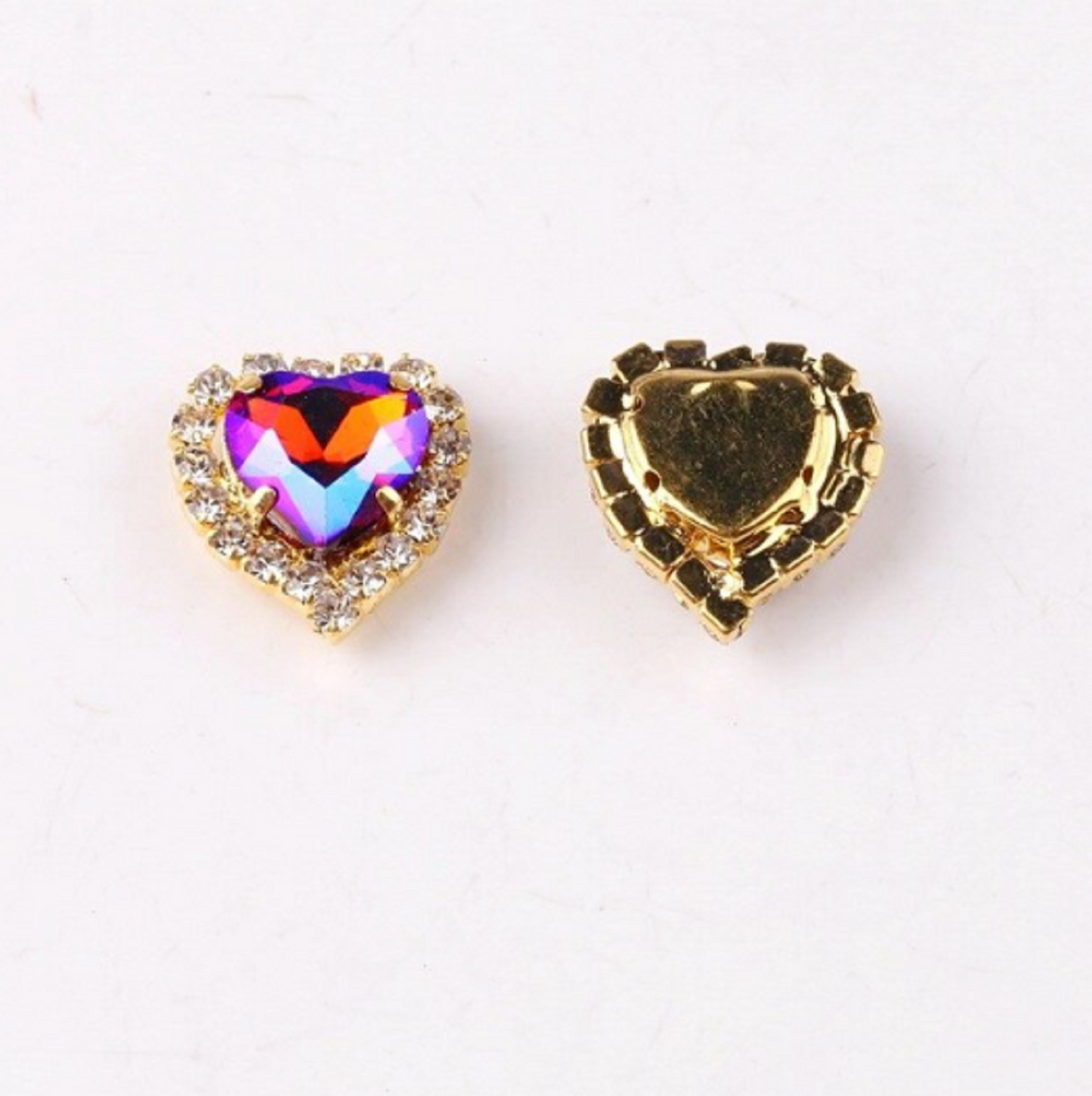 S17AB(G)  10 Pcs / 12mm, 14mm / Gold Colour Base Sew On Crystal Heart