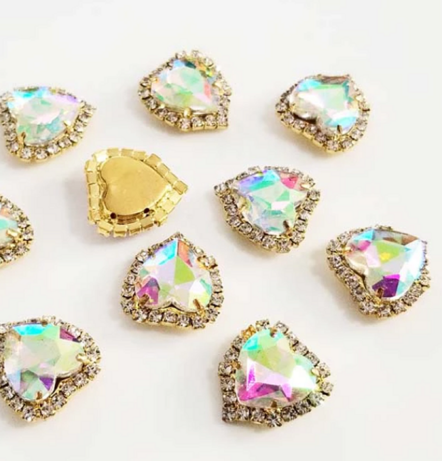 (S17G)  10 Pcs / 8mm / Gold Base Sew On Rhinestone Heart
