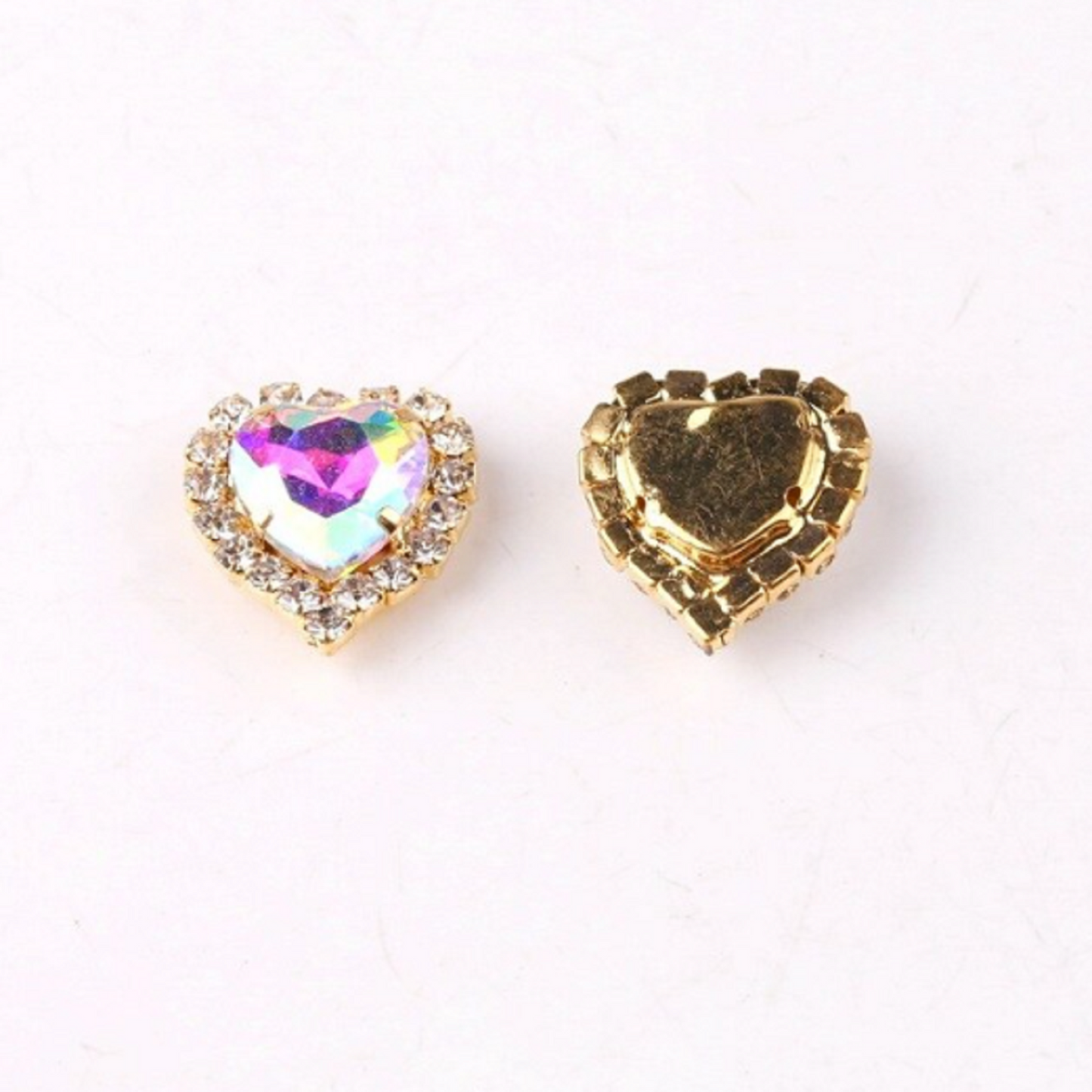 S17AB(G)  10 Pcs / 12mm, 14mm / Gold Colour Base Sew On Crystal Heart