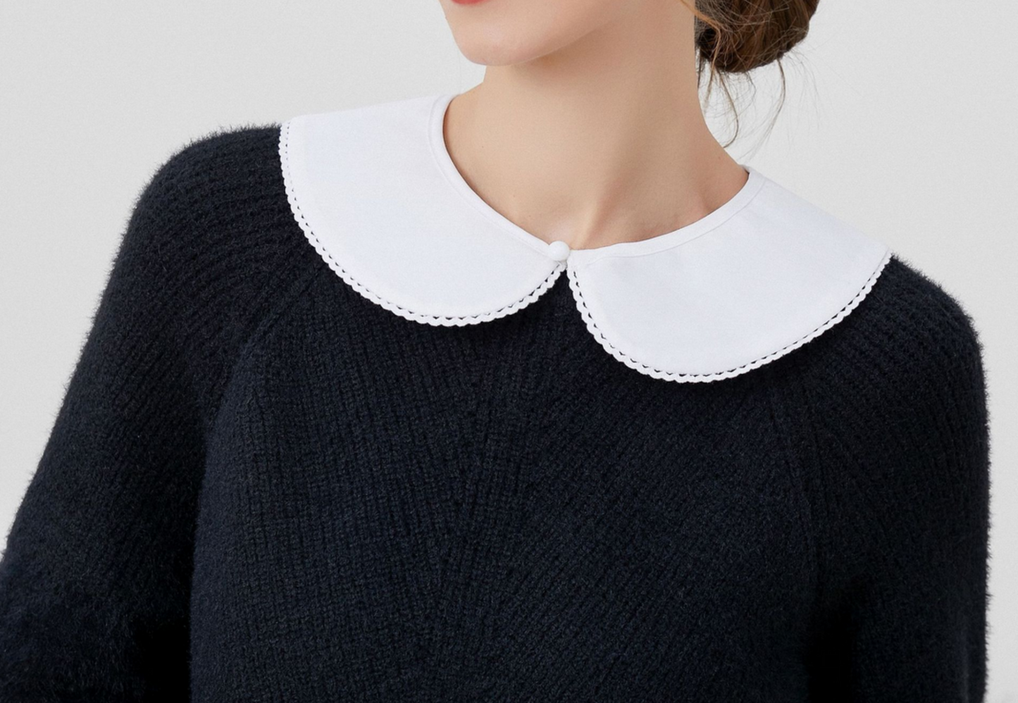 B627(K-small) / White, Black / Fake Lace Collar, False Collar, Removable Collar