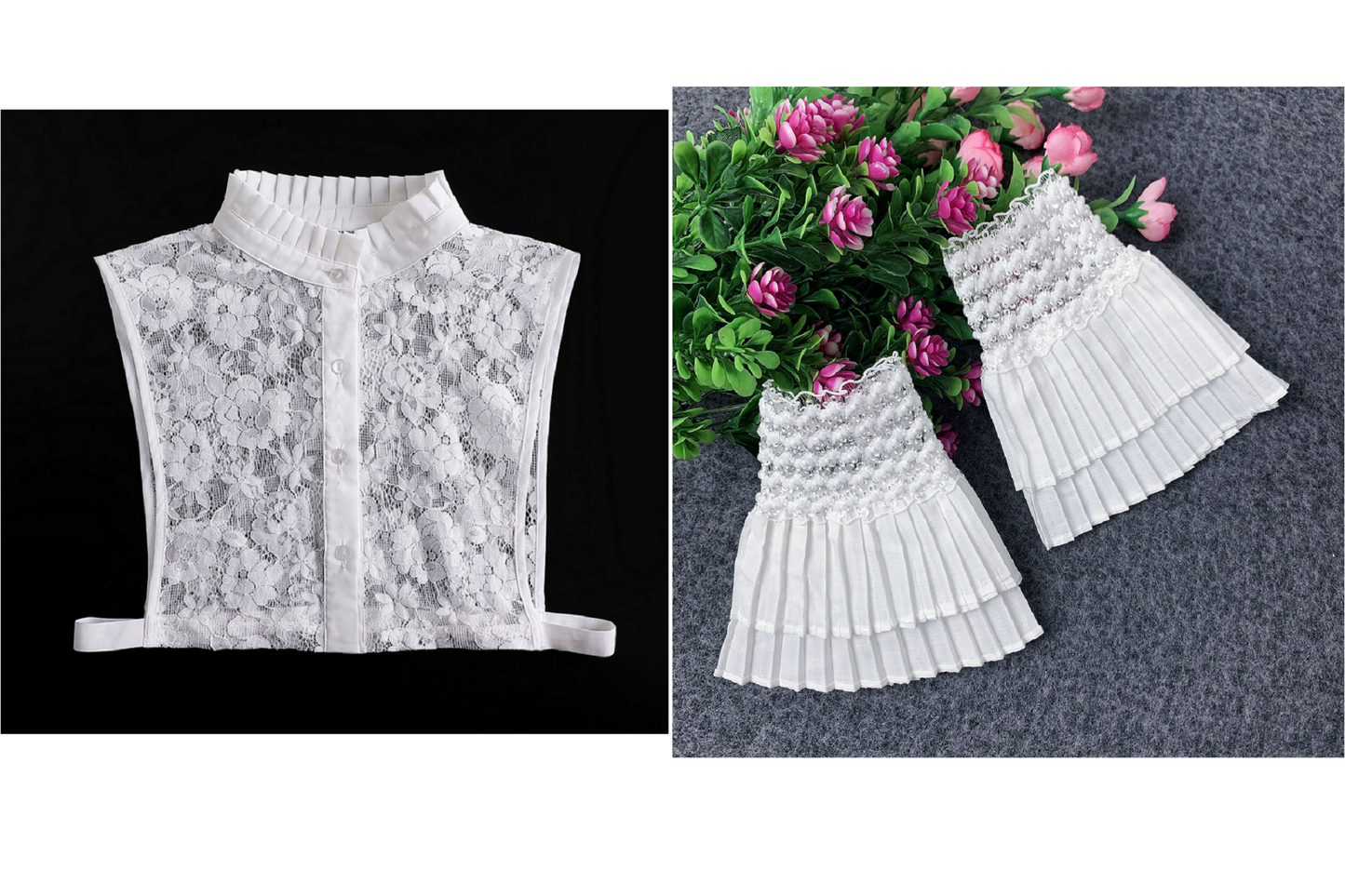 B633 / Off  White Lace Fake Collar, Removable Cuffs, False Collar, Removable Collar