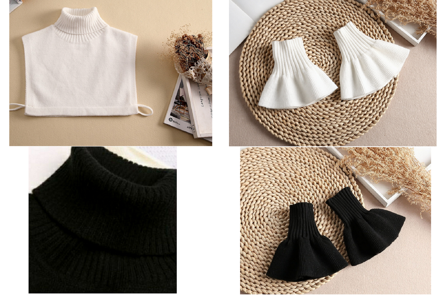 B680 / Removable Knit Fake Collar, False Collar, Removable Collar, Fake Sleeve Cuffs, False Wrist Cuffs, Removable Wrist Cuffs
