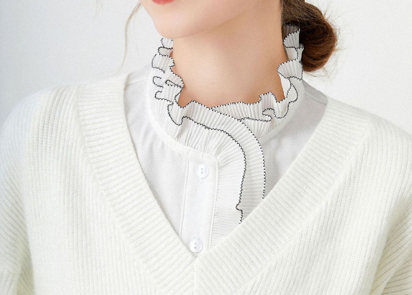 B681(K) Off White, Black / Chiffon Fake Collar, False Collar, Removable Collar