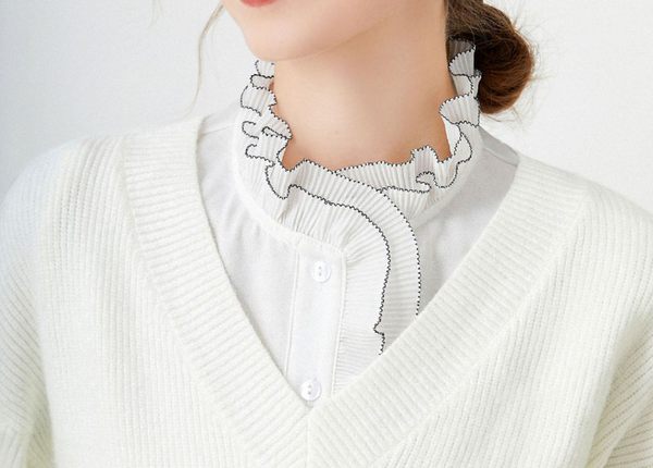 Off White, Black / Chiffon Fake Collar, False Collar, Removable Collar  B681(K)