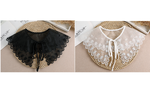 Off White, Black Fake Detachable Lace Collar, False Collar, Removable Collar   B688(K) small