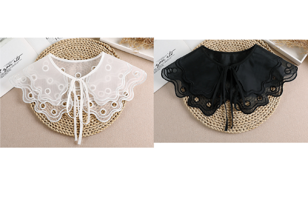 Off White, Black / Fake Detachable Chiffon Lace Collar   B691(K)-small